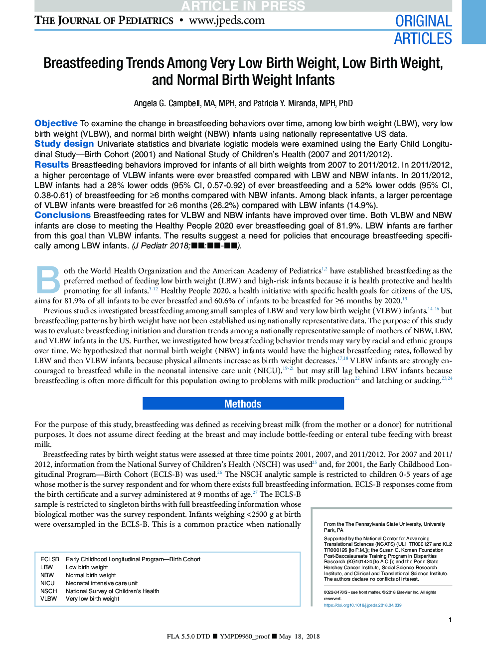 Breastfeeding Trends Among Very Low Birth Weight, Low Birth Weight, and Normal Birth Weight Infants