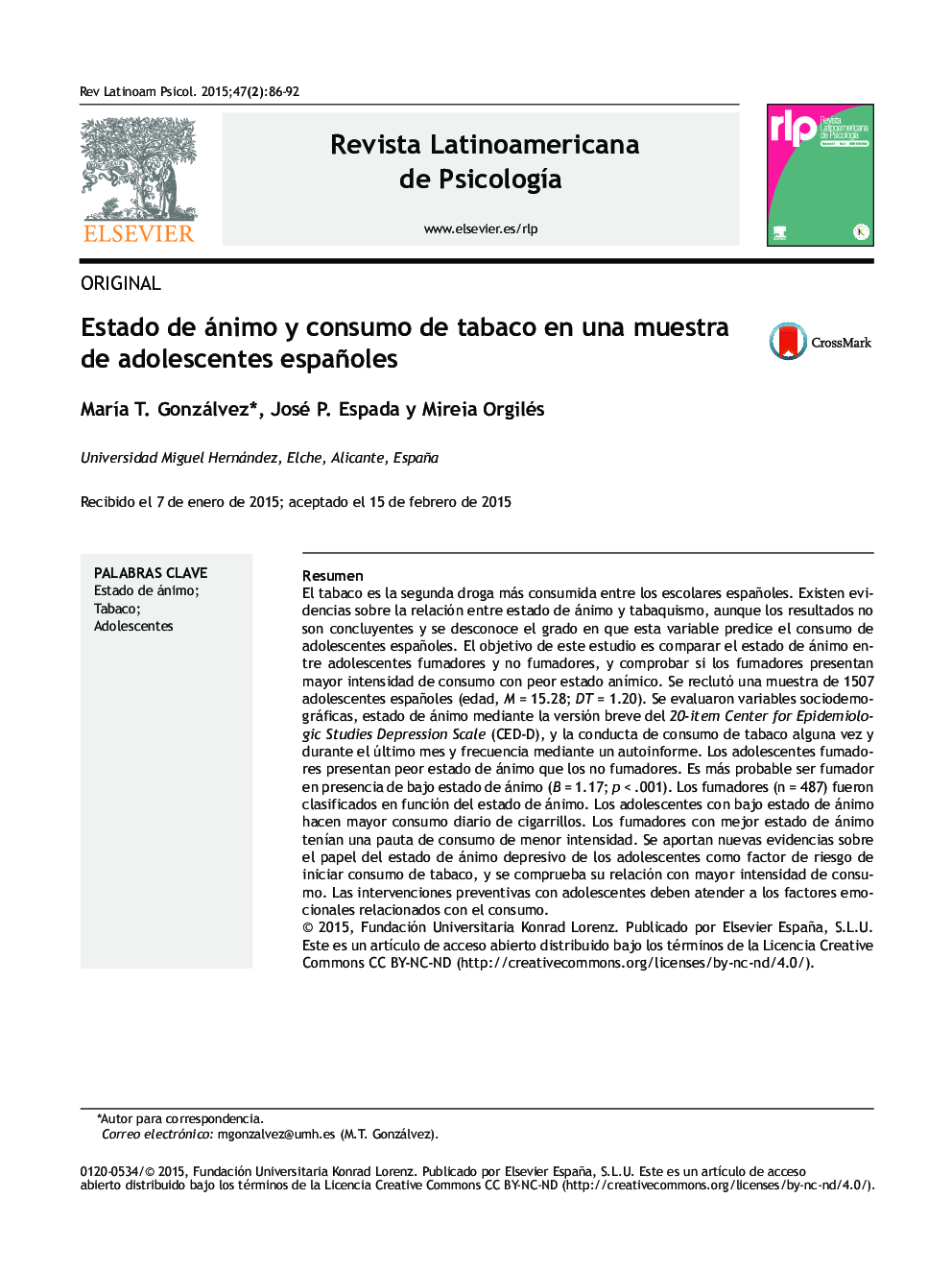 Estado de ánimo y consumo de tabaco en una muestra de adolescentes españoles