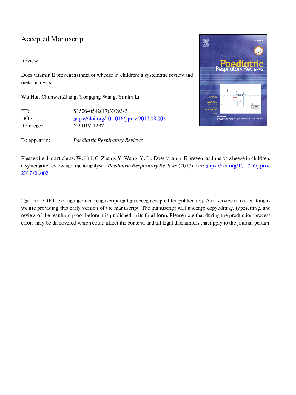 Does vitamin E prevent asthma or wheeze in children: A systematic review and meta-analysis