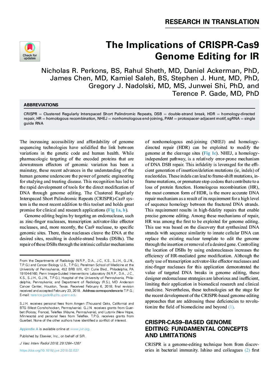 The Implications of CRISPR-Cas9 Genome Editing for IR
