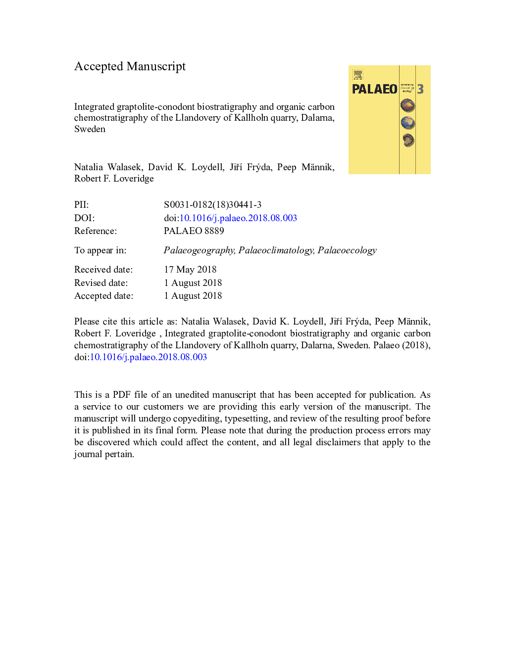 Integrated graptolite-conodont biostratigraphy and organic carbon chemostratigraphy of the Llandovery of Kallholn quarry, Dalarna, Sweden