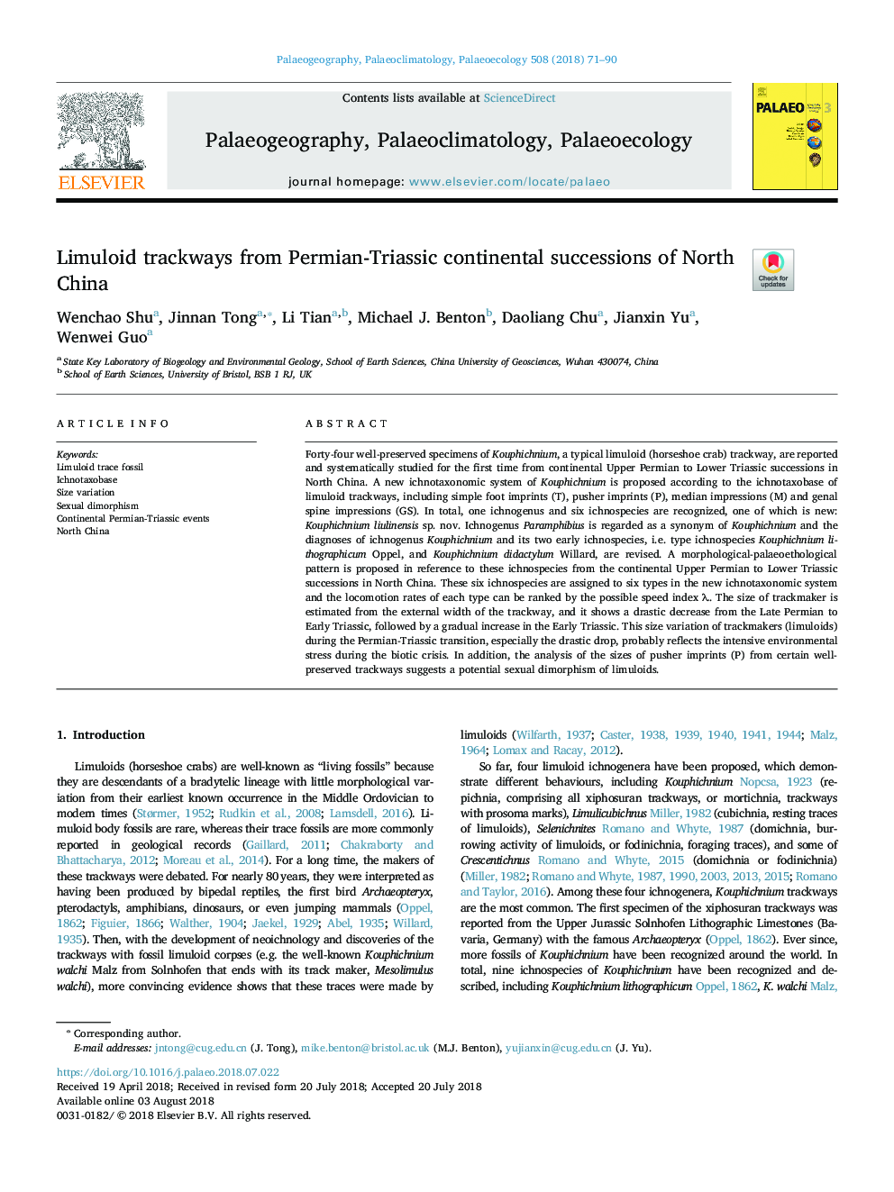 Limuloid trackways from Permian-Triassic continental successions of North China