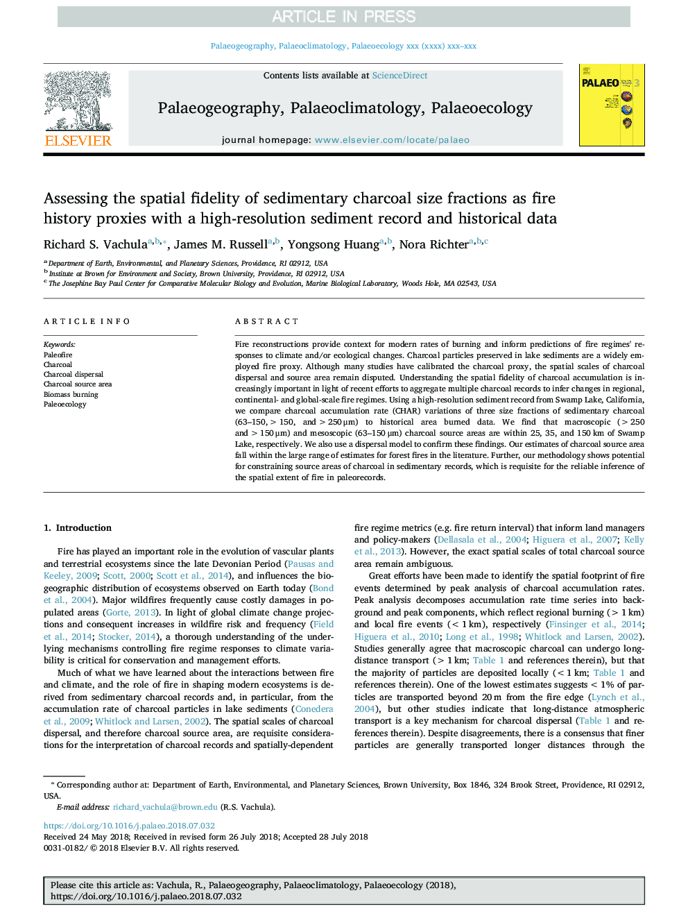 Assessing the spatial fidelity of sedimentary charcoal size fractions as fire history proxies with a high-resolution sediment record and historical data