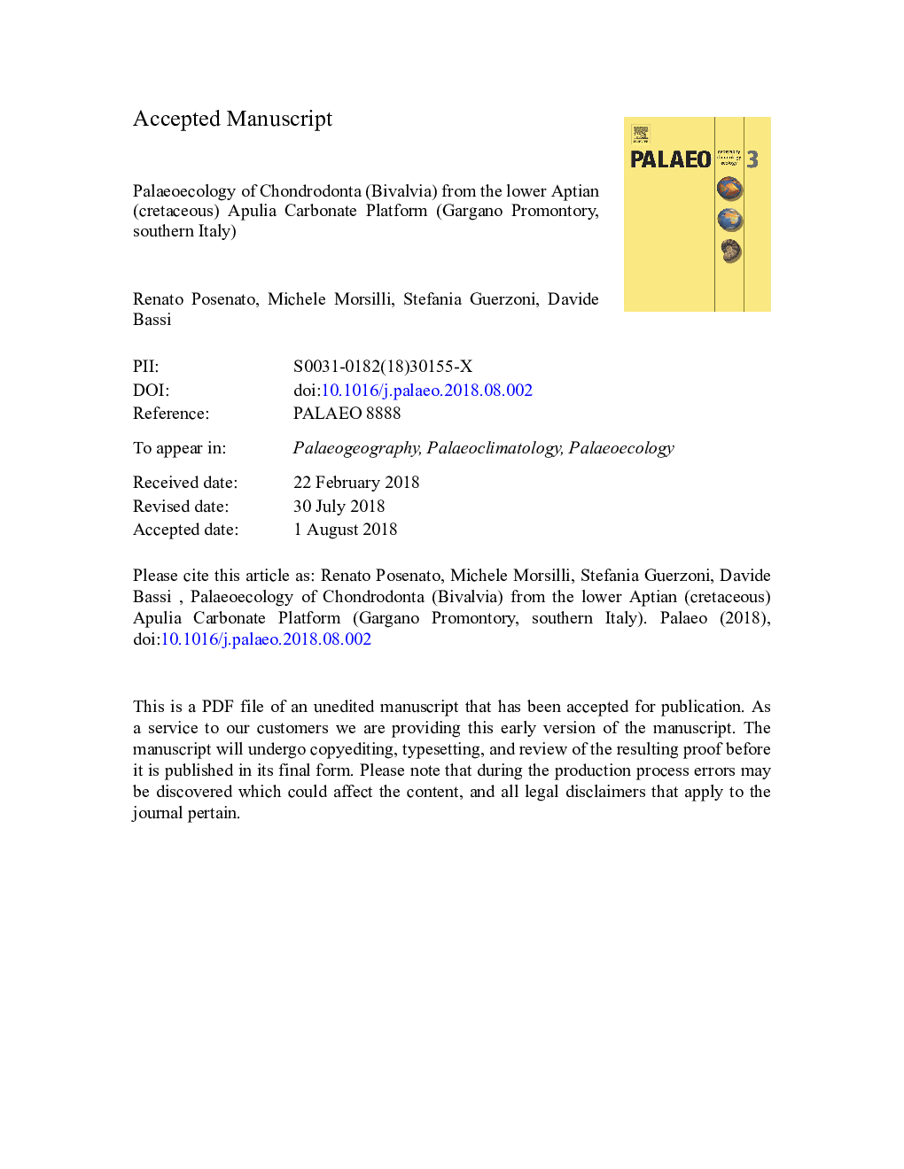 Palaeoecology of Chondrodonta (Bivalvia) from the lower Aptian (Cretaceous) Apulia Carbonate Platform (Gargano Promontory, southern Italy)