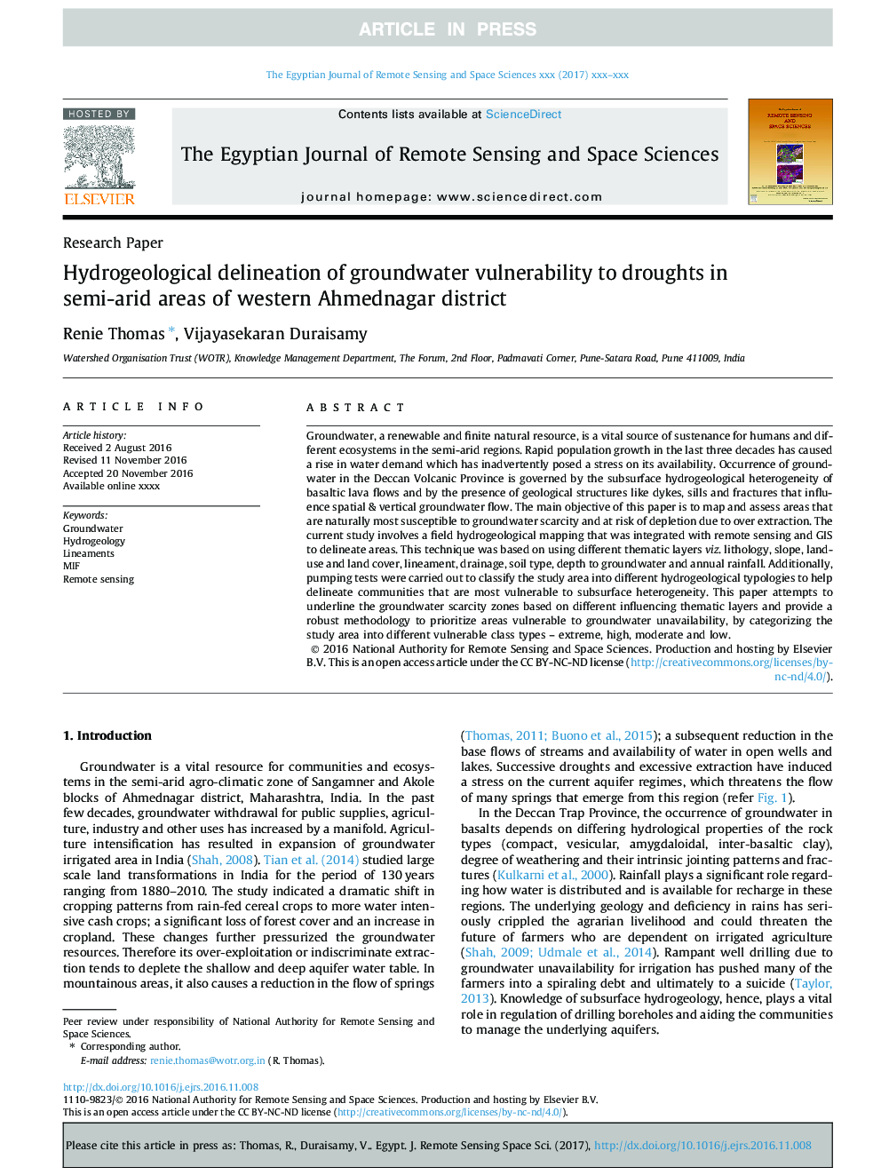 Hydrogeological delineation of groundwater vulnerability to droughts in semi-arid areas of western Ahmednagar district