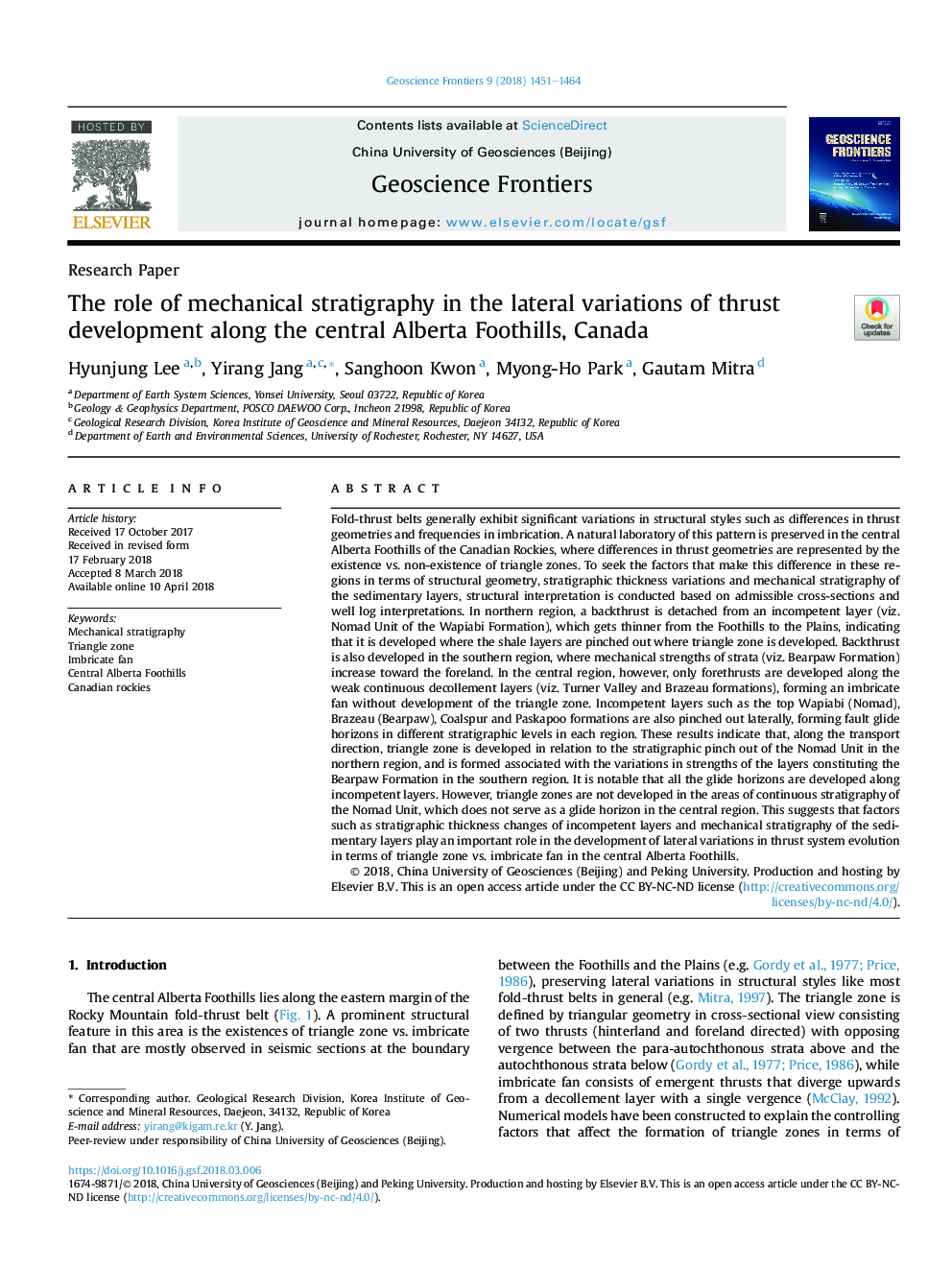 The role of mechanical stratigraphy in the lateral variations of thrust development along the central Alberta Foothills, Canada