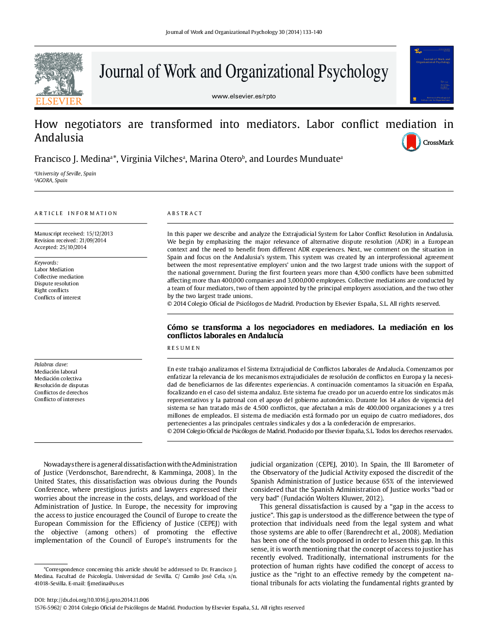 How negotiators are transformed into mediators. Labor conflict mediation in Andalusia