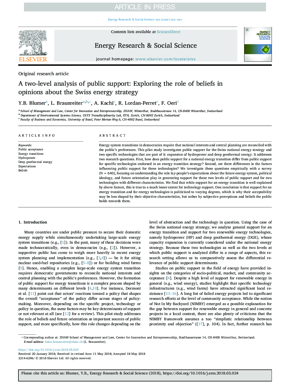 A two-level analysis of public support: Exploring the role of beliefs in opinions about the Swiss energy strategy