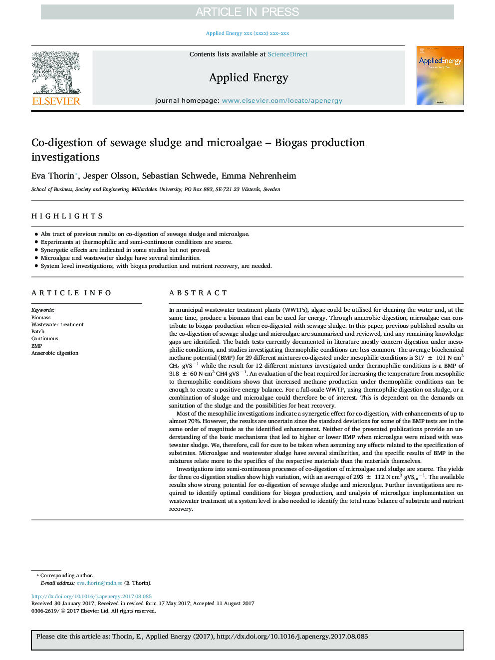 Co-digestion of sewage sludge and microalgae - Biogas production investigations