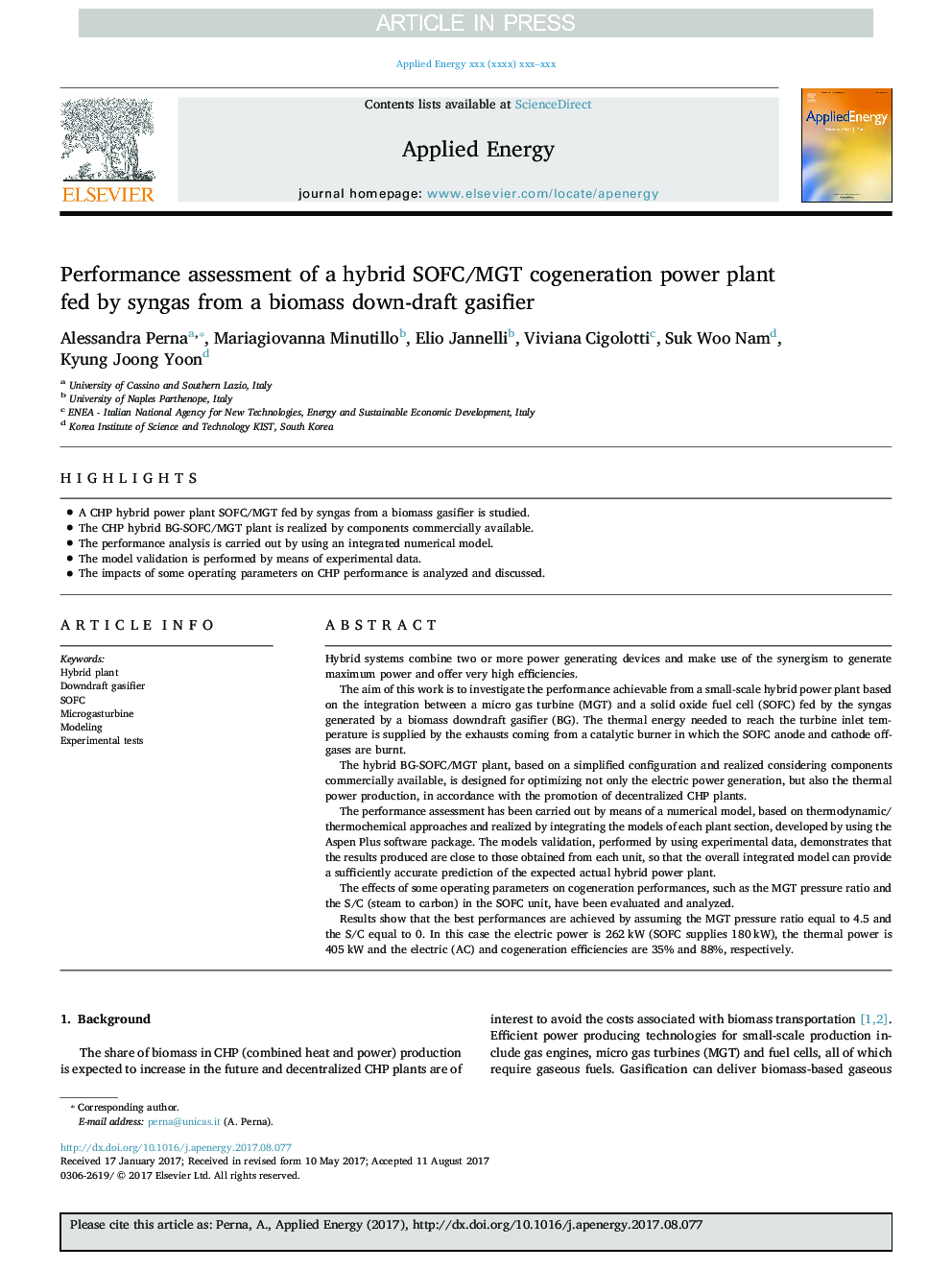 Performance assessment of a hybrid SOFC/MGT cogeneration power plant fed by syngas from a biomass down-draft gasifier