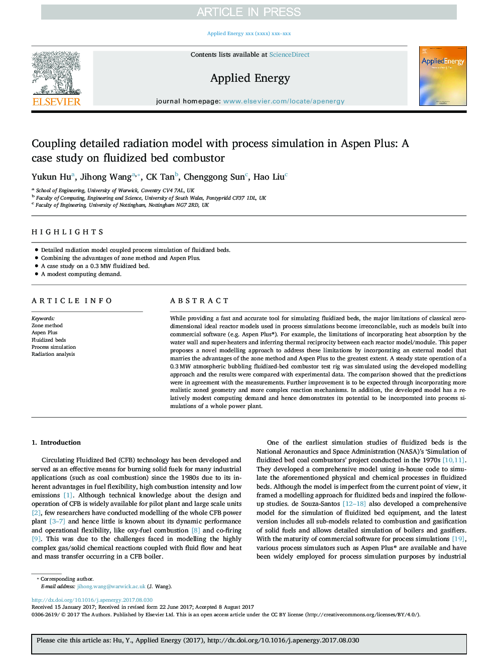 Coupling detailed radiation model with process simulation in Aspen Plus: A case study on fluidized bed combustor