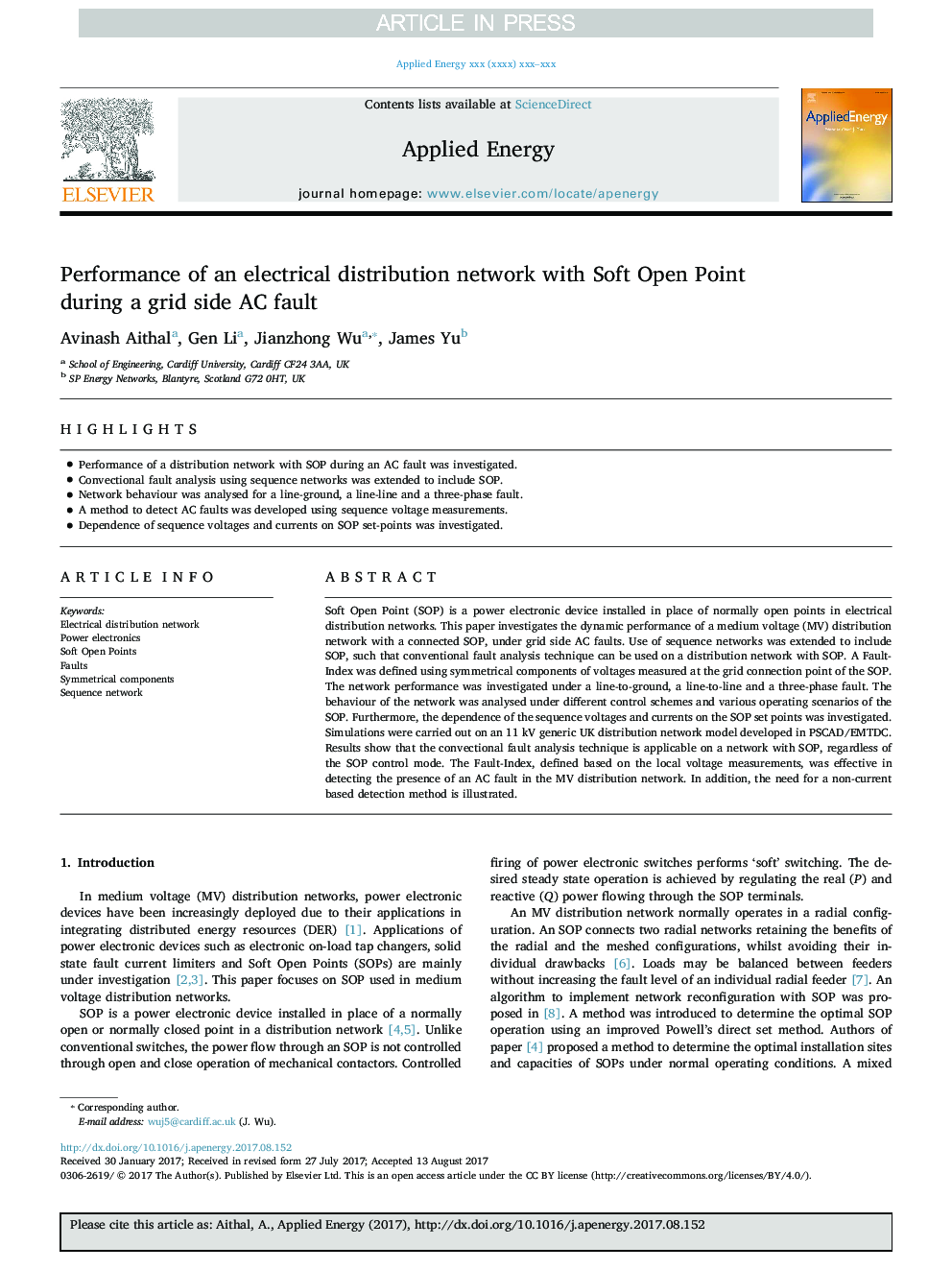 Performance of an electrical distribution network with Soft Open Point during a grid side AC fault