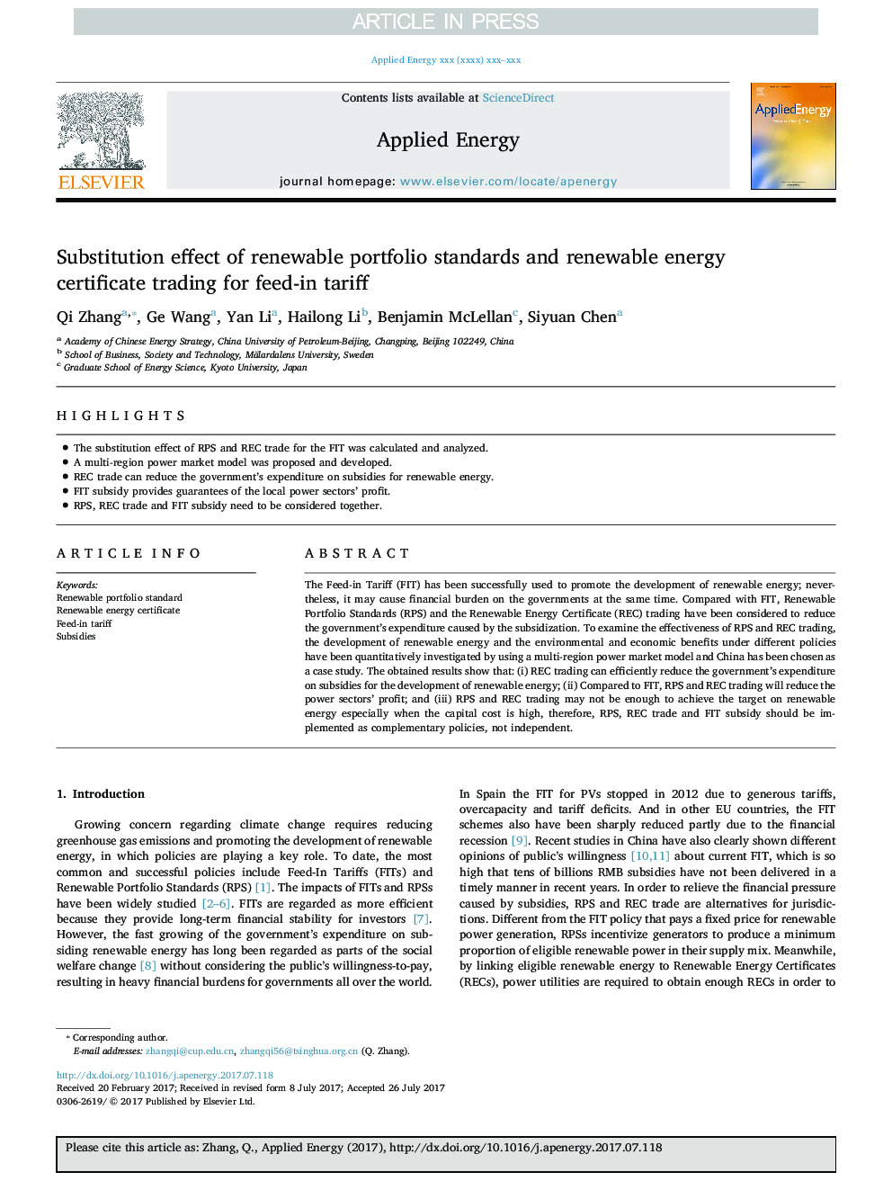 Substitution effect of renewable portfolio standards and renewable energy certificate trading for feed-in tariff