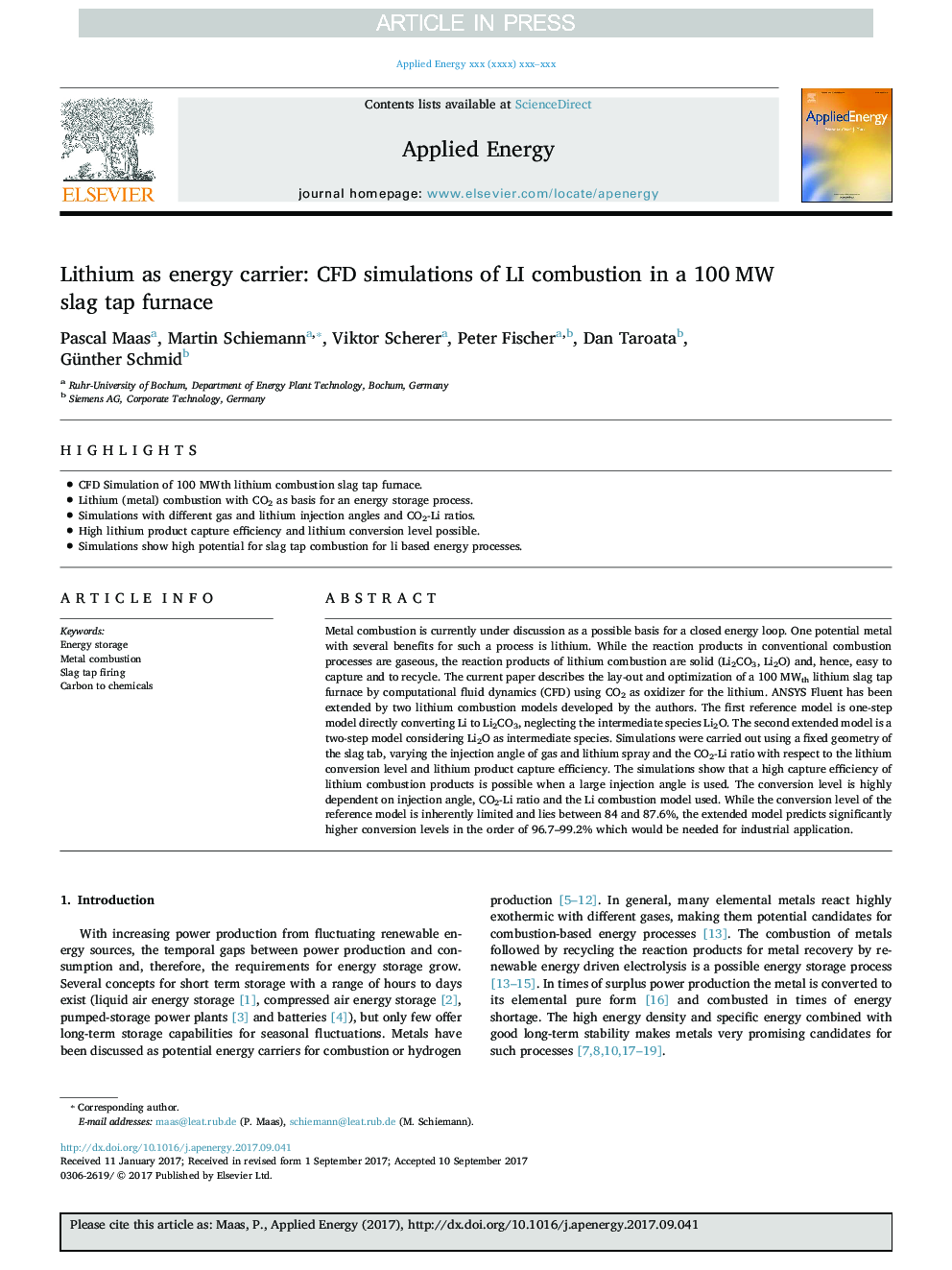 Lithium as energy carrier: CFD simulations of LI combustion in a 100Â MW slag tap furnace