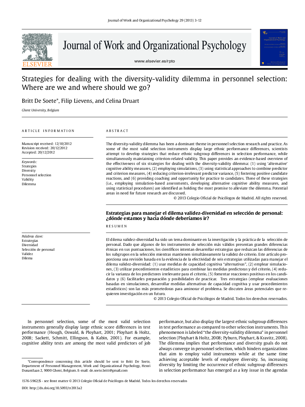 Strategies for dealing with the diversity-validity dilemma in personnel selection: Where are we and where should we go?