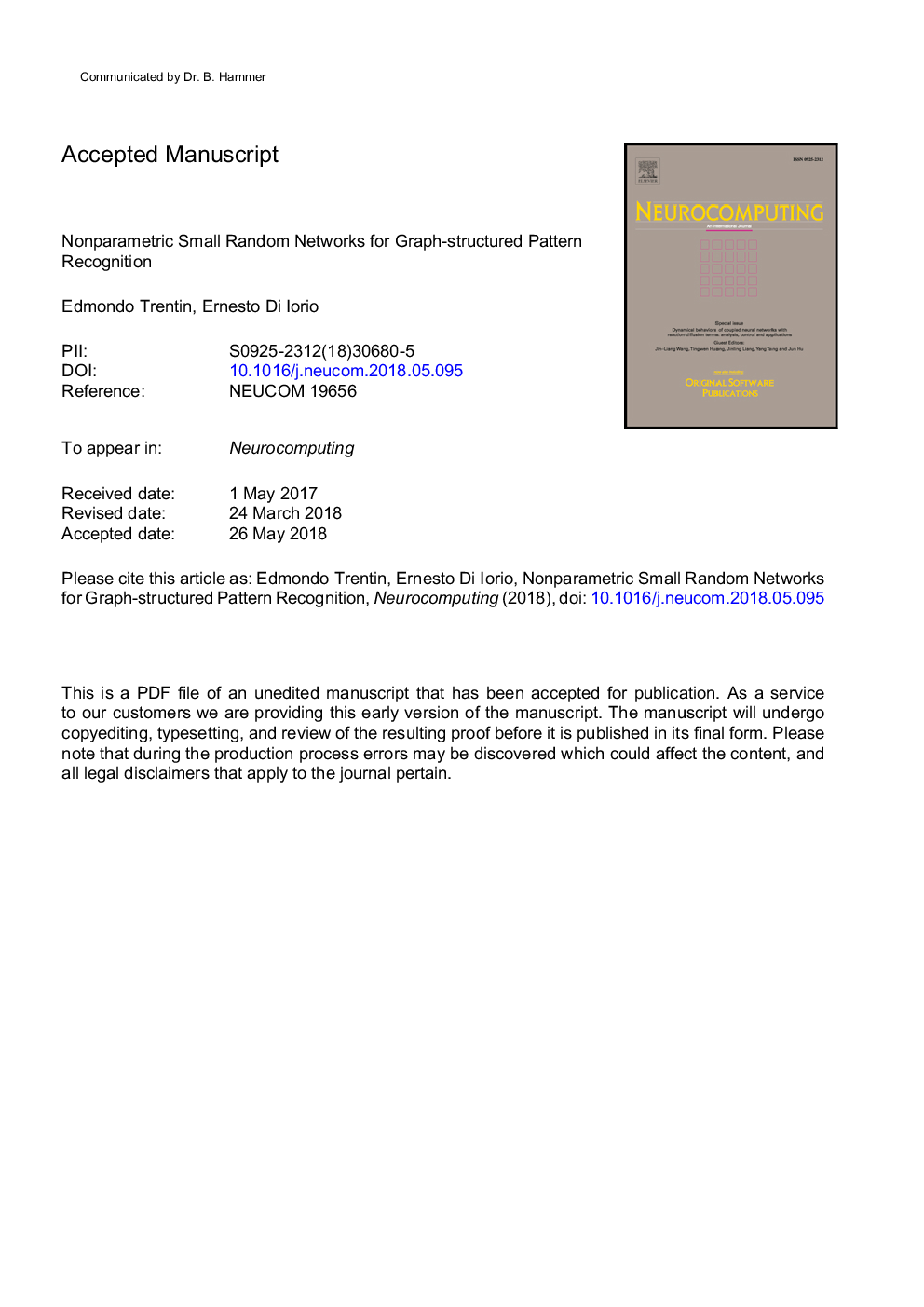 Nonparametric small random networks for graph-structured pattern recognition