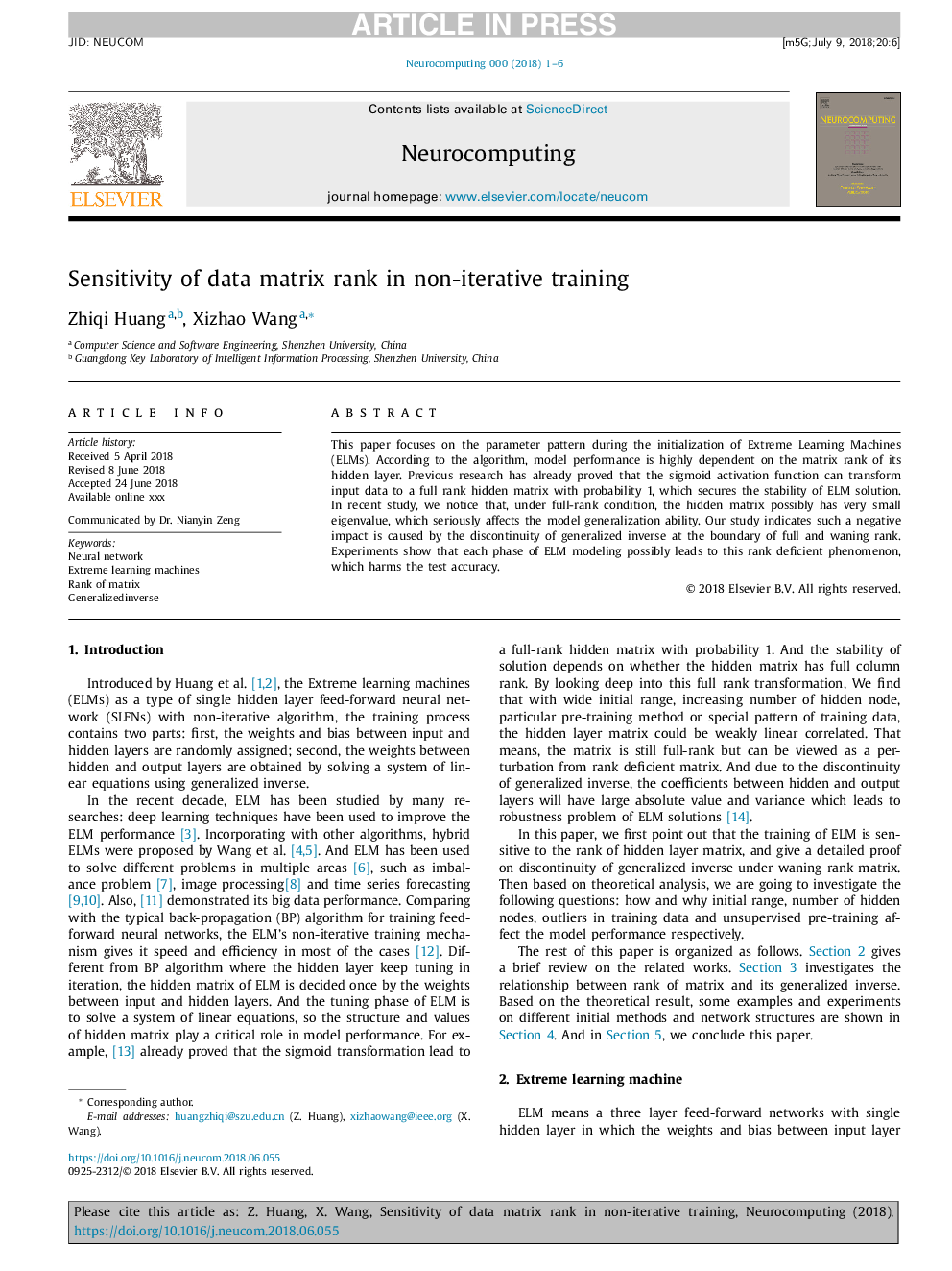 Sensitivity of data matrix rank in non-iterative training