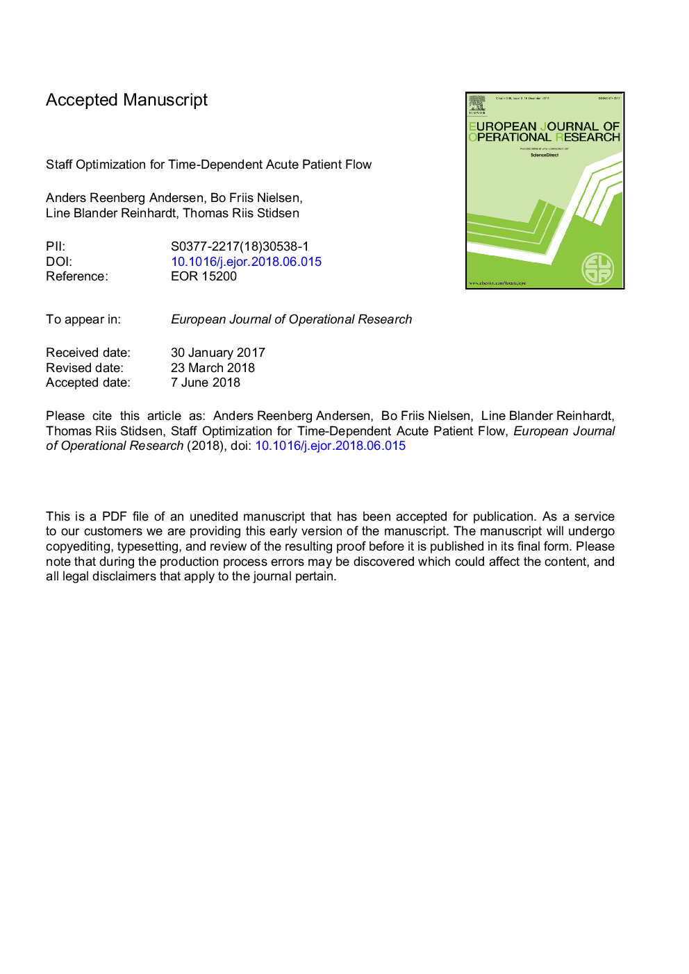 Staff optimization for time-dependent acute patient flow