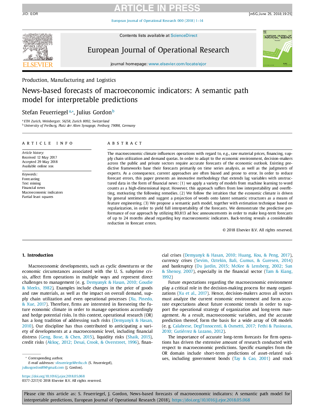 News-based forecasts of macroeconomic indicators: A semantic path model for interpretable predictions