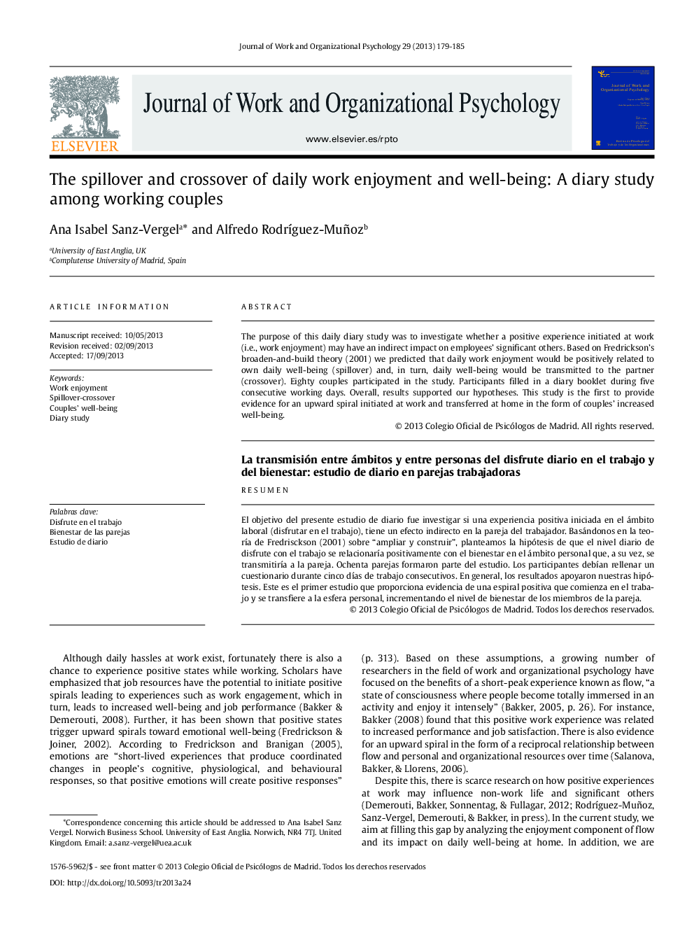 The spillover and crossover of daily work enjoyment and well-being: A diary study among working couples