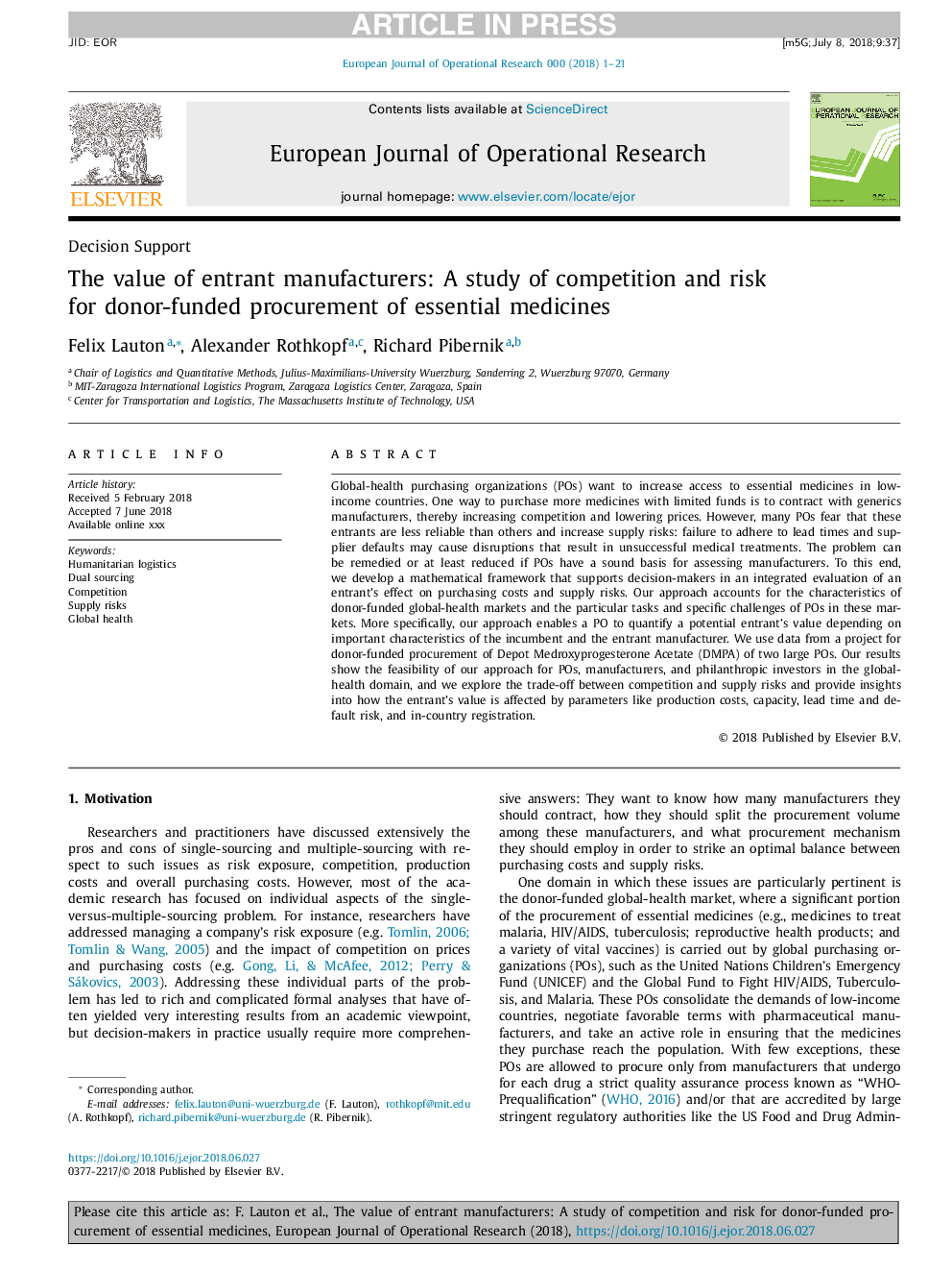 The value of entrant manufacturers: A study of competition and risk for donor-funded procurement of essential medicines