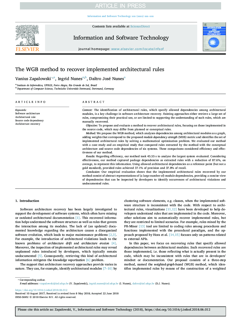 The WGB method to recover implemented architectural rules