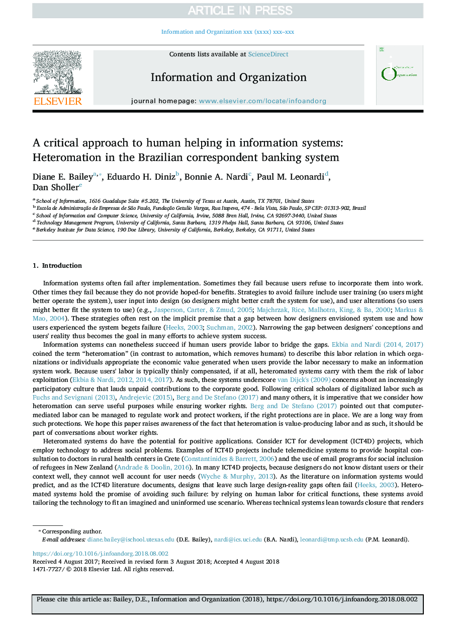 A critical approach to human helping in information systems: Heteromation in the Brazilian correspondent banking system