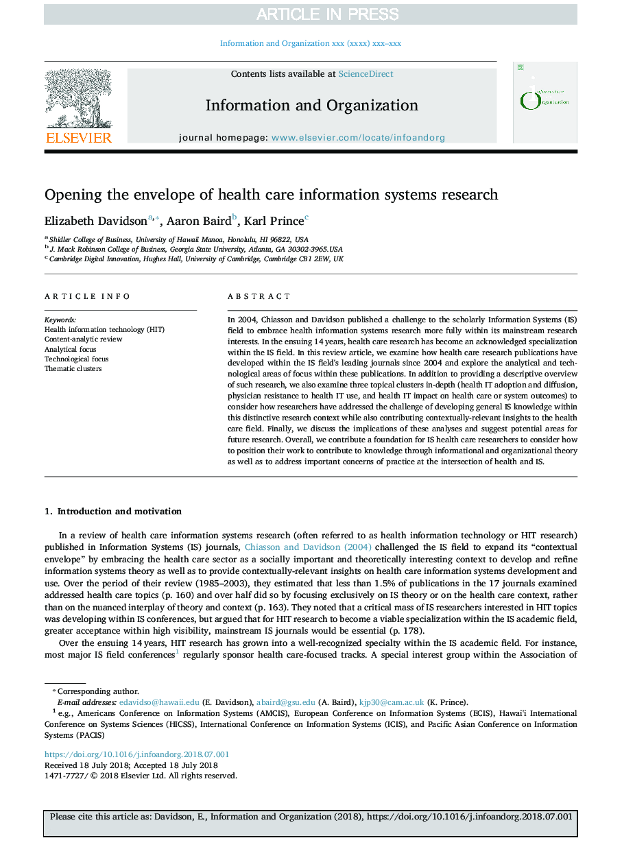 Opening the envelope of health care information systems research
