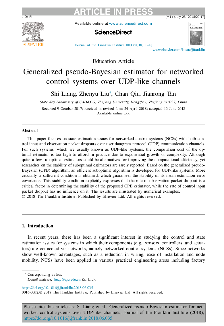 Generalized pseudo-Bayesian estimator for networked control systems over UDP-like channels