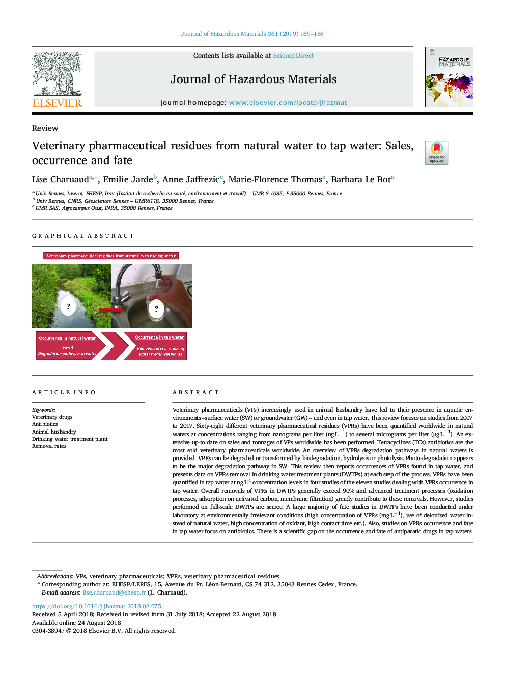 Veterinary pharmaceutical residues from natural water to tap water: Sales, occurrence and fate