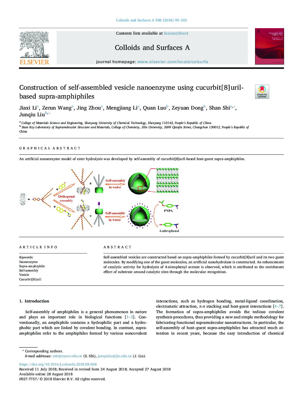 Construction of self-assembled vesicle nanoenzyme using cucurbit[8]uril-based supra-amphiphiles