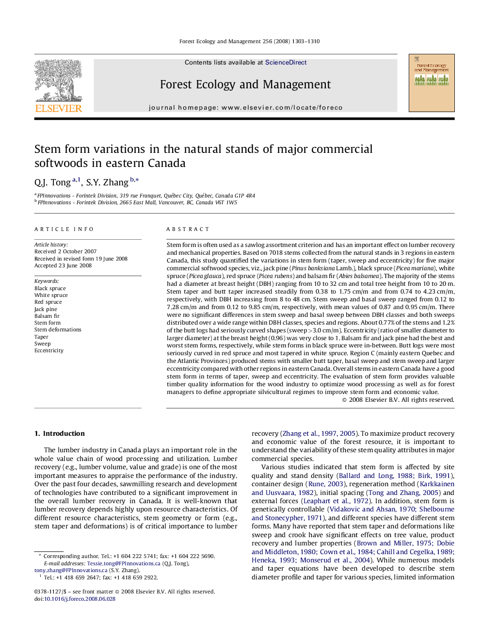 Stem form variations in the natural stands of major commercial softwoods in eastern Canada