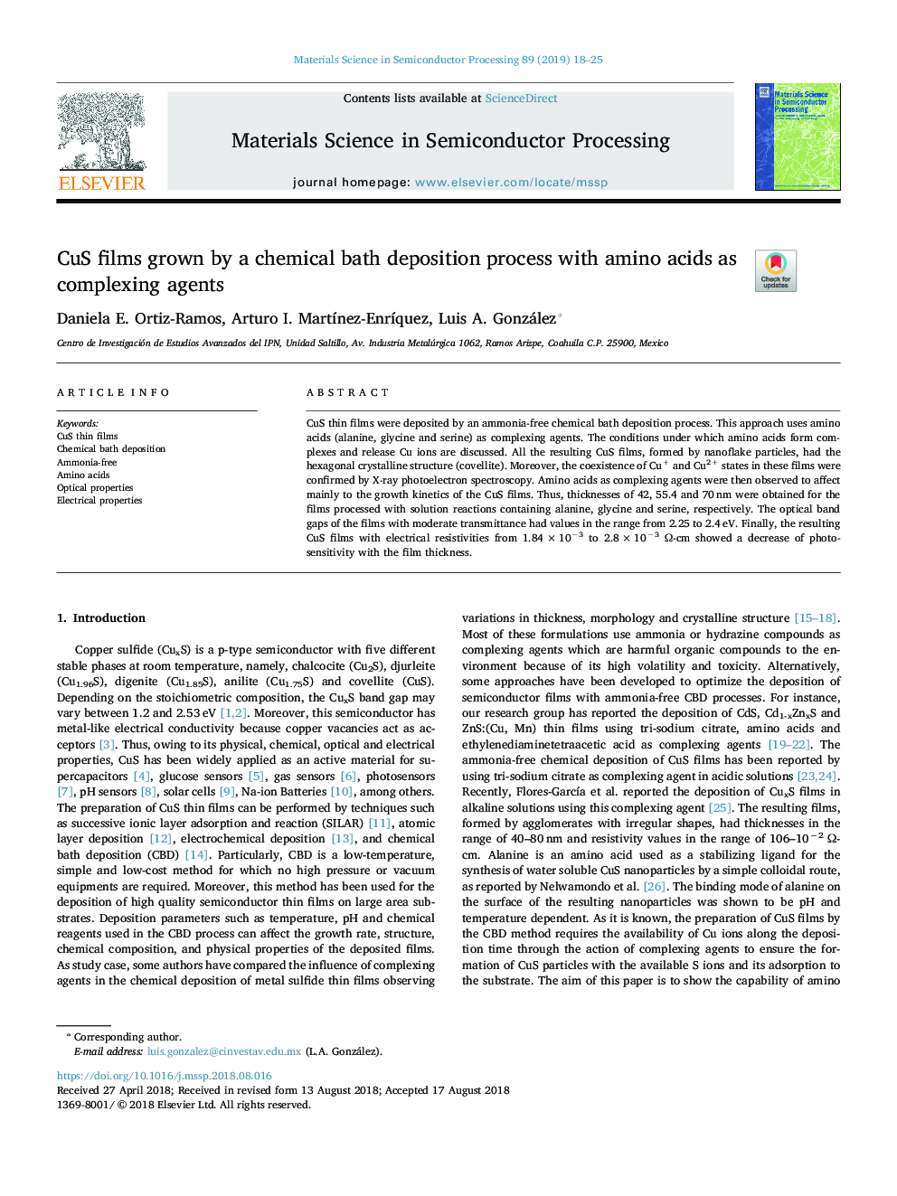 CuS films grown by a chemical bath deposition process with amino acids as complexing agents