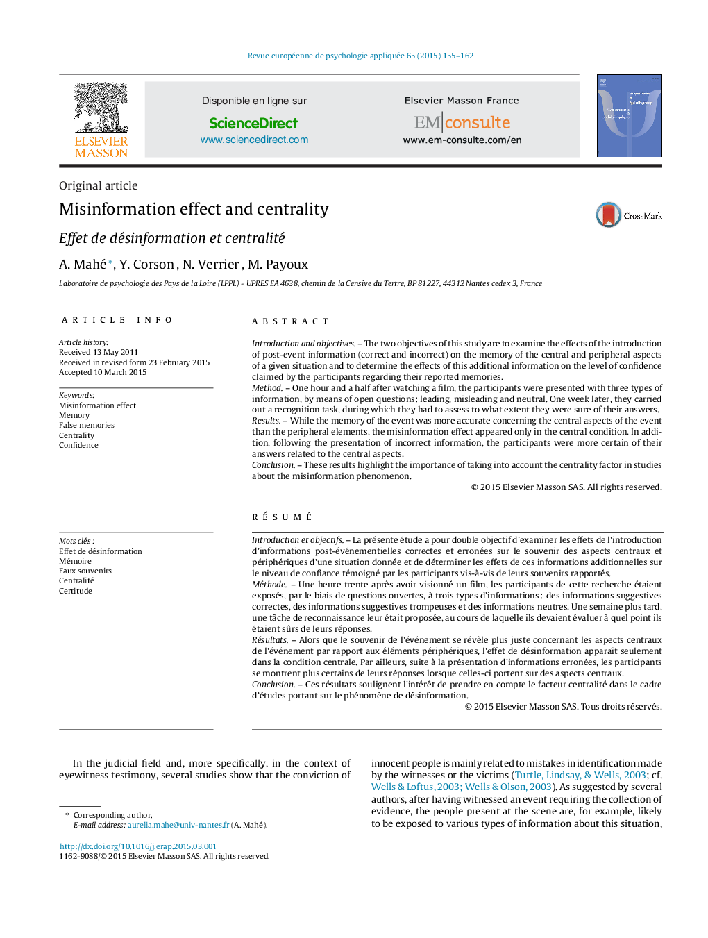 Misinformation effect and centrality