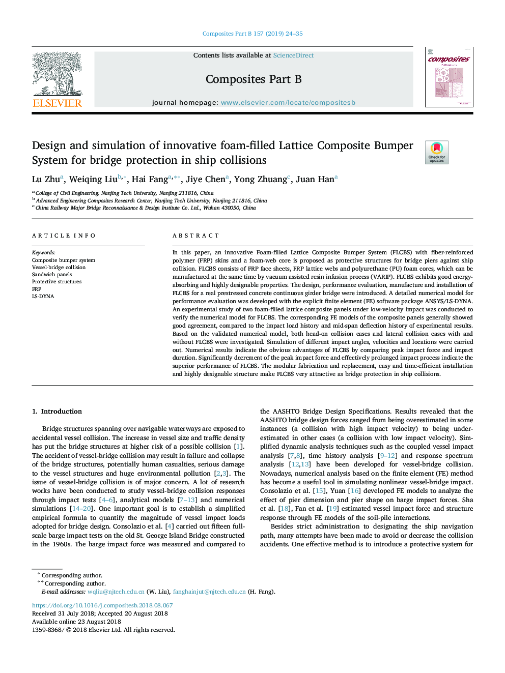 Design and simulation of innovative foam-filled Lattice Composite Bumper System for bridge protection in ship collisions