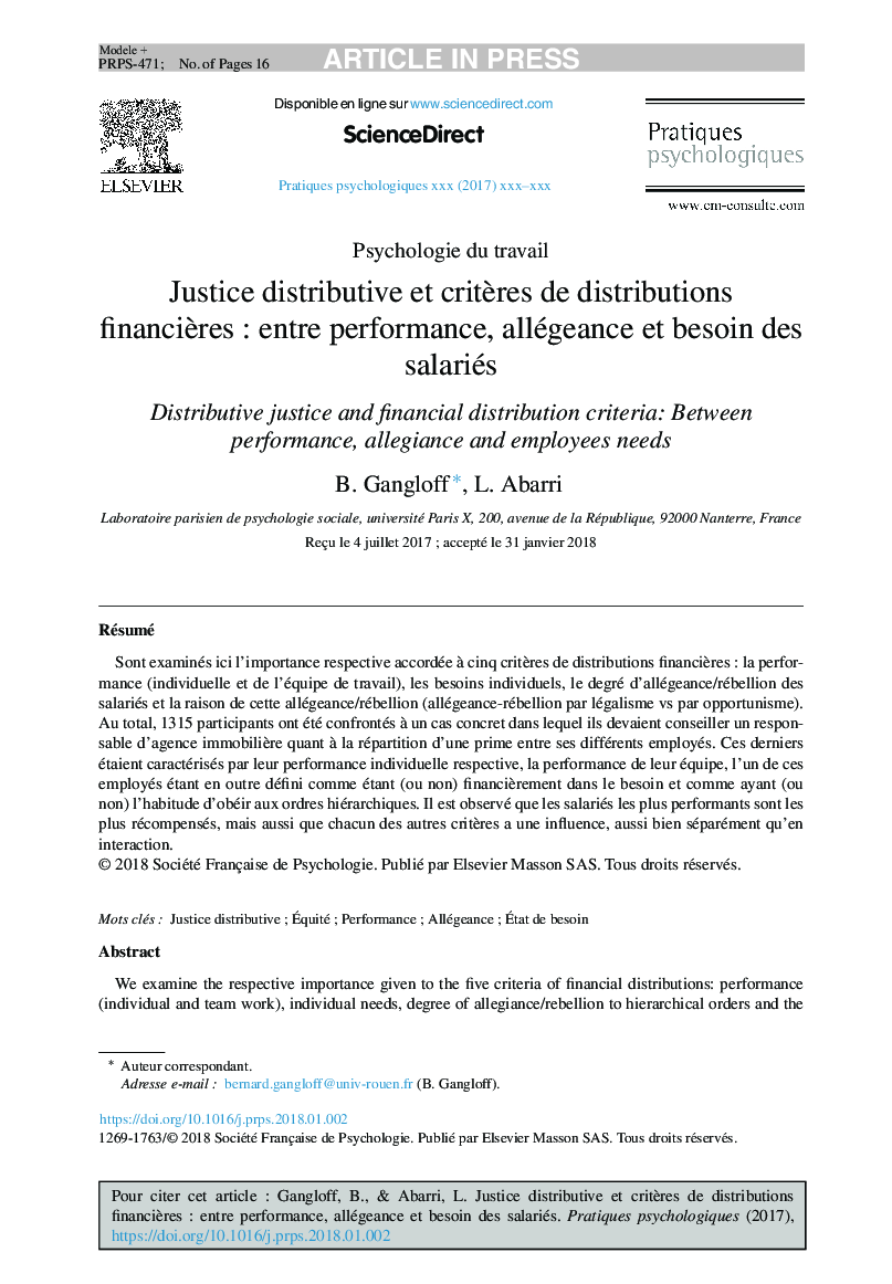 Justice distributive et critÃ¨res de distributions financiÃ¨resÂ : entre performance, allégeance et besoin des salariés