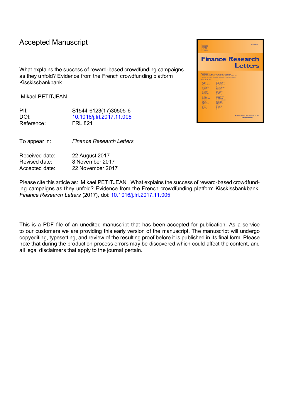 What explains the success of reward-based crowdfunding campaigns as they unfold? Evidence from the French crowdfunding platform KissKissBankBank