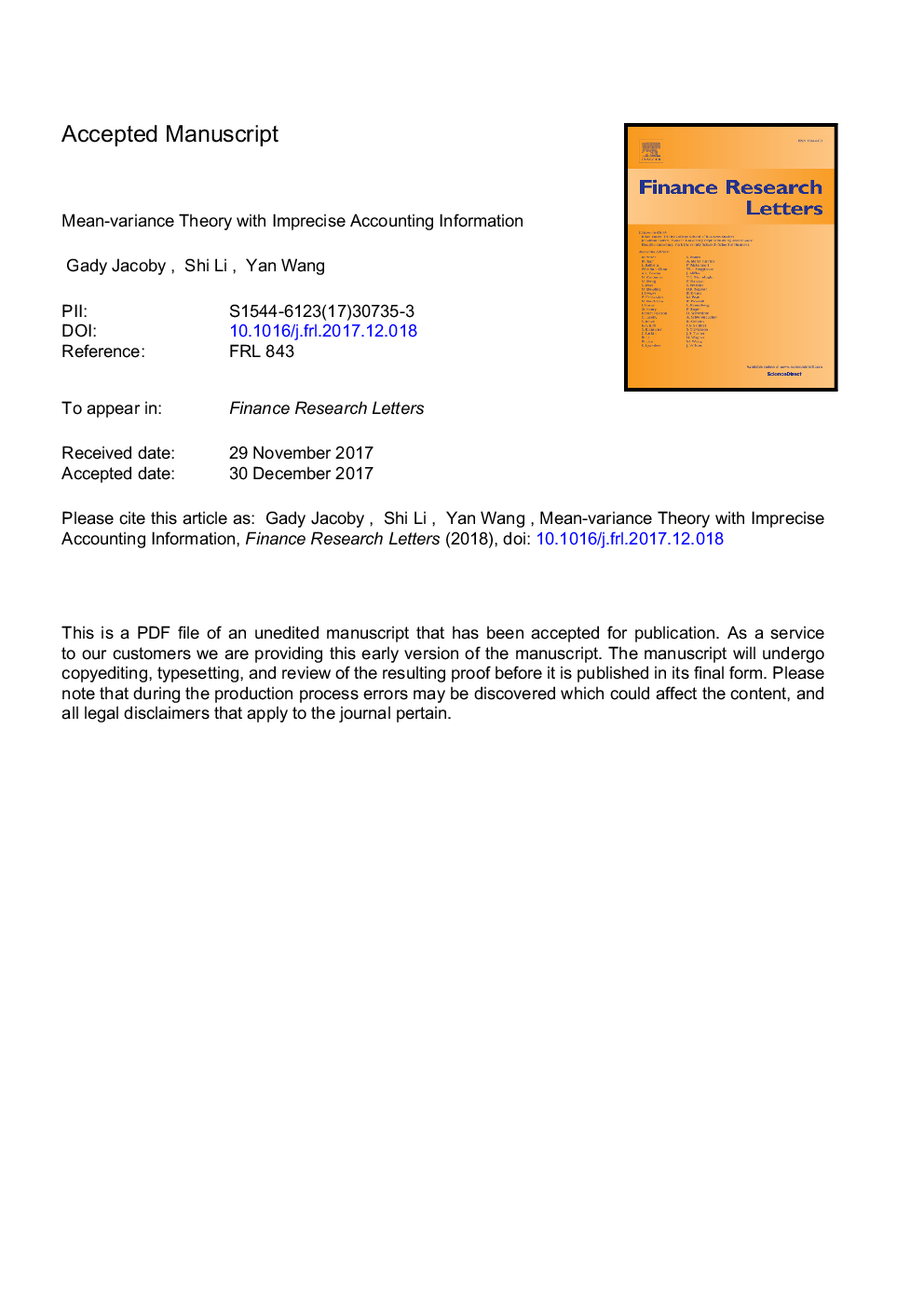 Mean-variance theory with imprecise accounting information