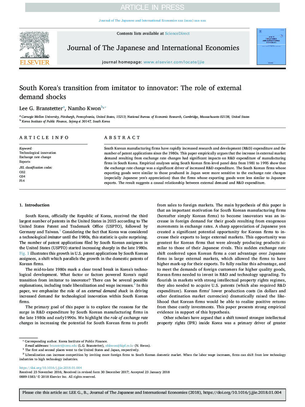 South Korea's transition from imitator to innovator: The role of external demand shocks