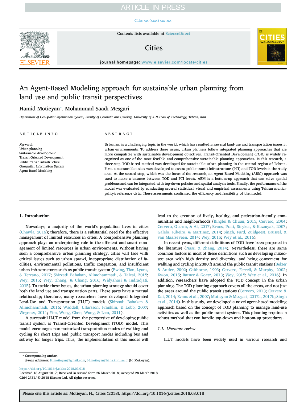 An Agent-Based Modeling approach for sustainable urban planning from land use and public transit perspectives