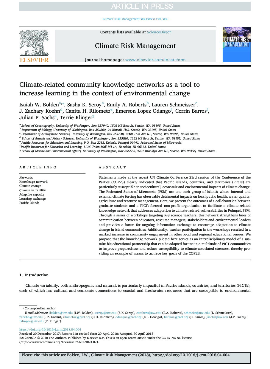 Climate-related community knowledge networks as a tool to increase learning in the context of environmental change
