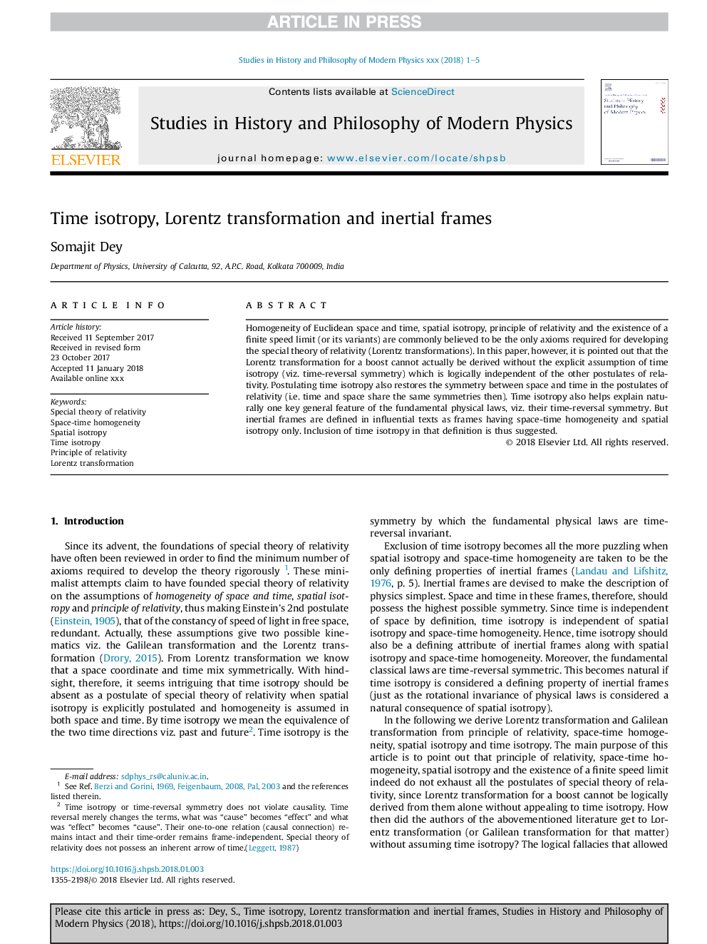 Time isotropy, Lorentz transformation and inertial frames