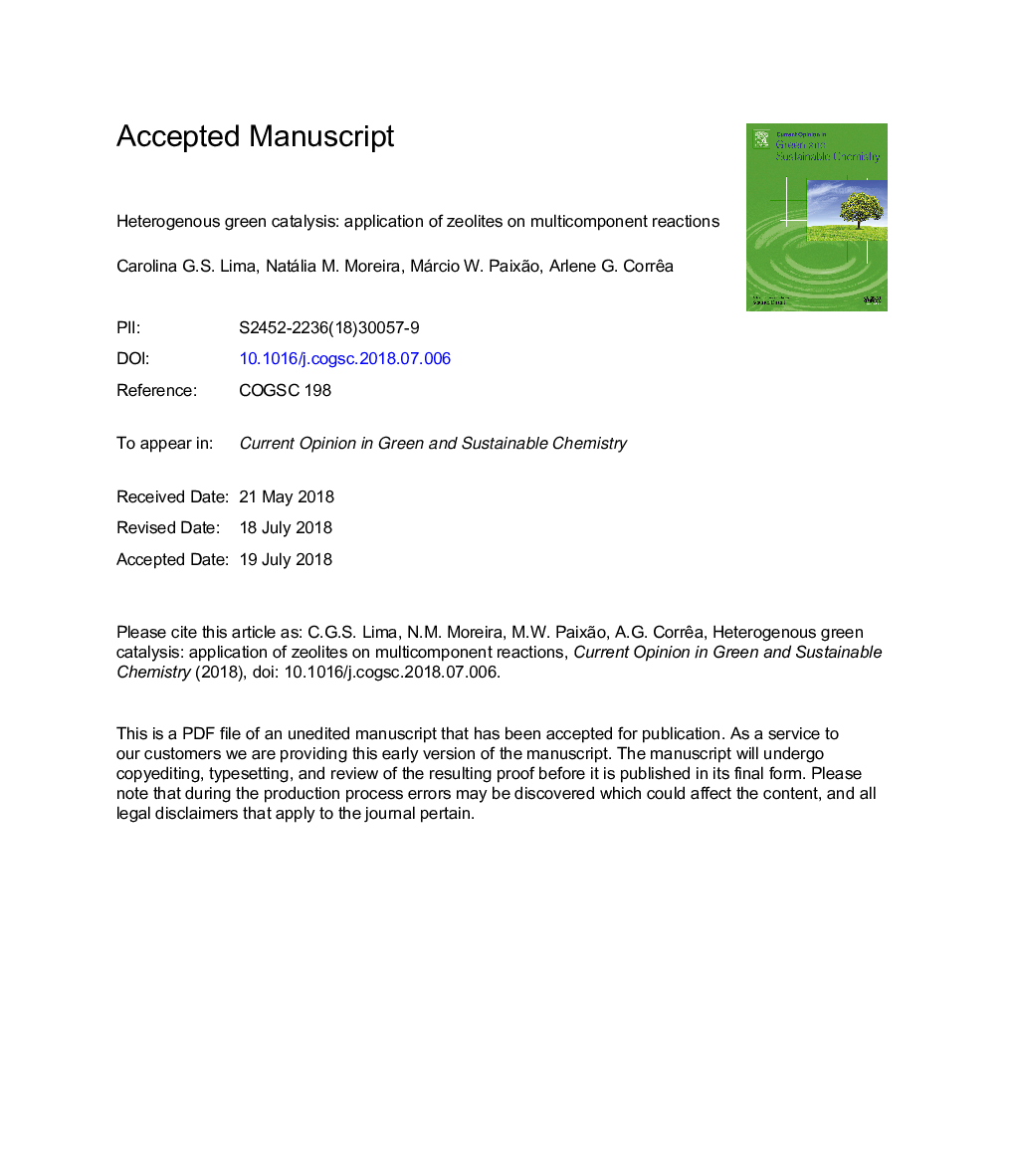 Heterogenous green catalysis: Application of zeolites on multicomponent reactions