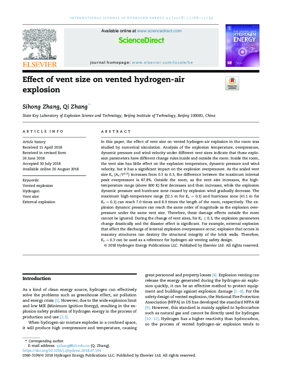 Effect of vent size on vented hydrogen-air explosion