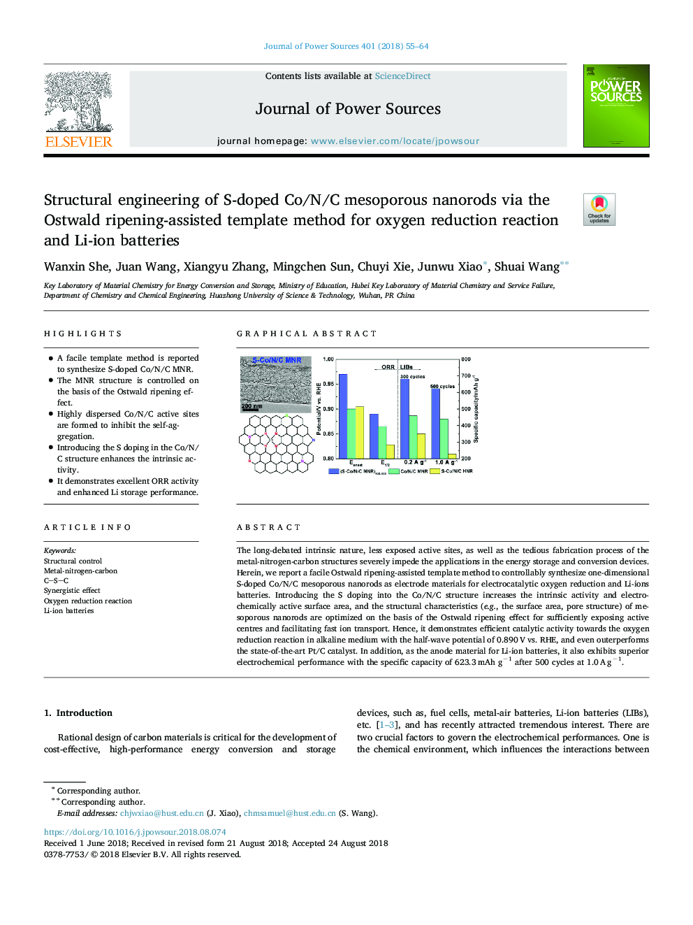 Structural engineering of S-doped Co/N/C mesoporous nanorods via the Ostwald ripening-assisted template method for oxygen reduction reaction and Li-ion batteries