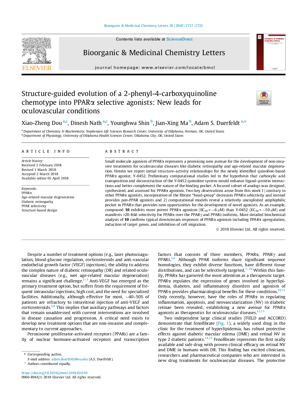 Structure-guided evolution of a 2-phenyl-4-carboxyquinoline chemotype into PPARÎ± selective agonists: New leads for oculovascular conditions