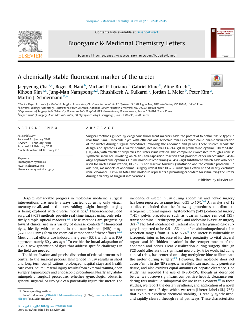 A chemically stable fluorescent marker of the ureter