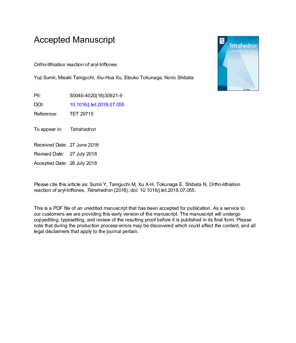 Ortho-lithiation reaction of aryl triflones