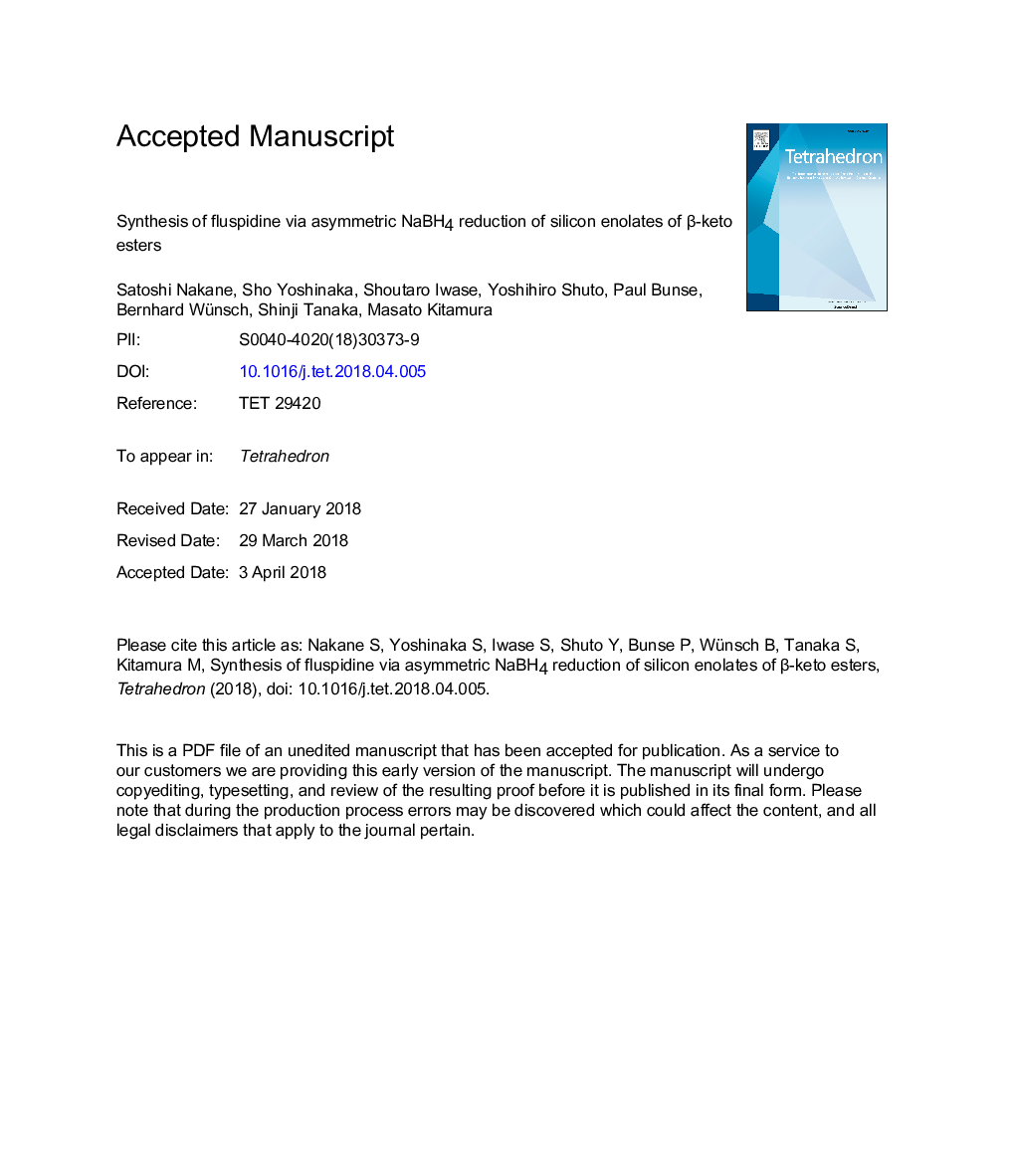 Synthesis of fluspidine via asymmetric NaBH4 reduction of silicon enolates of Î²-keto esters