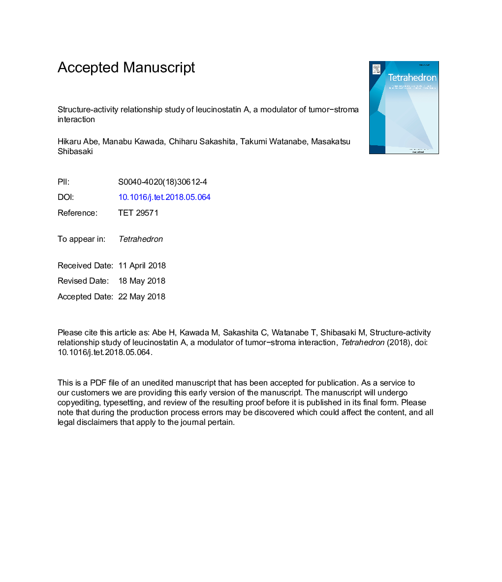 Structure-activity relationship study of leucinostatin A, a modulator of tumorâstroma interaction